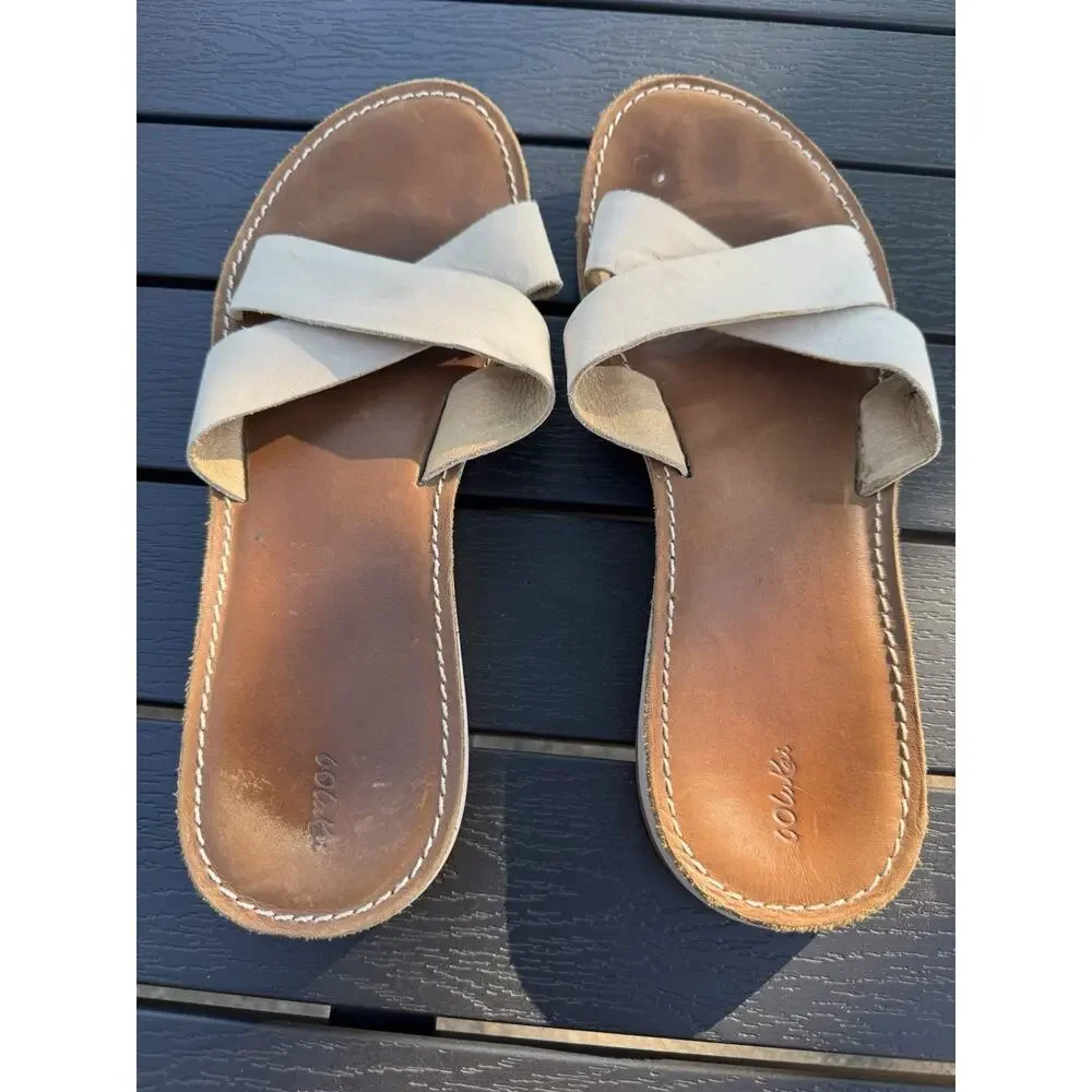 Olukai Ke'A Women's Size 9 Cream Leather Criss Cross Straps Sandals Flats